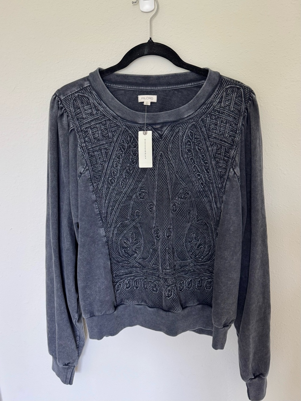 Pilcro Dark Grey Cable Knit Embellished Sweatshirt - Picture 2 of 5